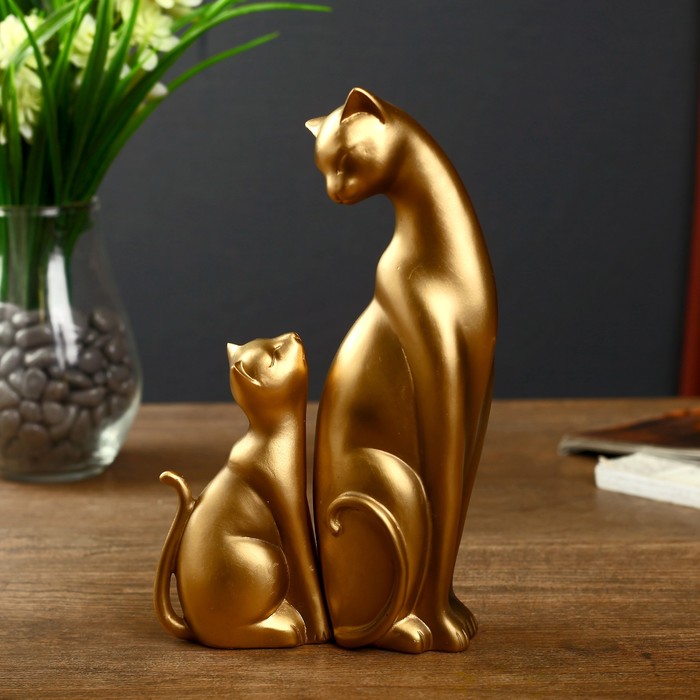 Сувенир полистоун "Кошка с маленьким котёнком" набор 2 шт бронза 21х12,5х5 см 