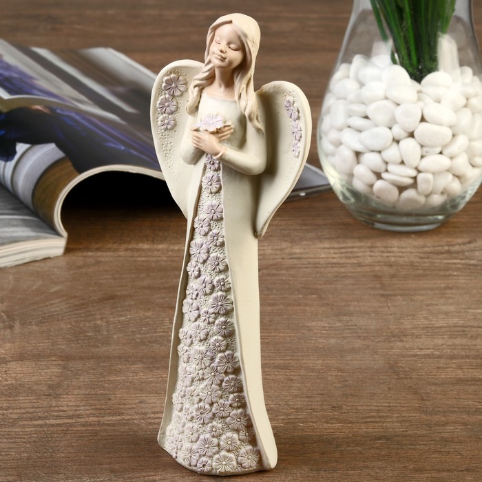 Сувенир полистоун "Ангел-девушка в платье с цветами" 19,7х7,2х4,5 см 