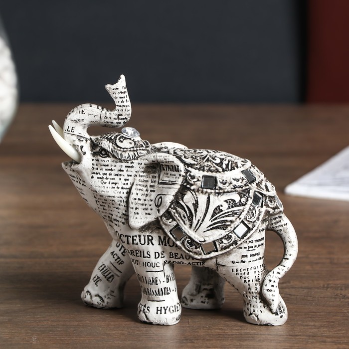 Сувенир полистоун "Индийский слон" газетный принт 10,5х14,5х6,5 см 