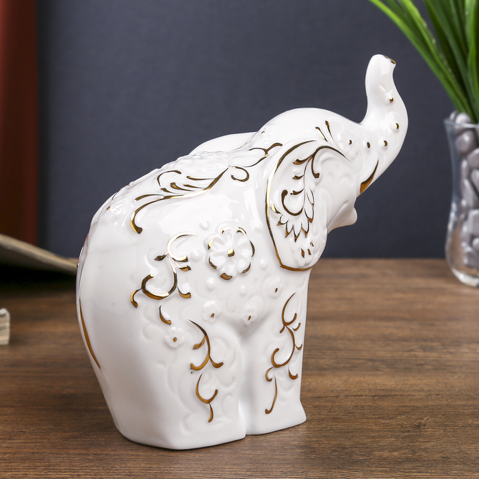 Сувенир "Слон с узорами" белый с золотом 14х15,5х6 см 
