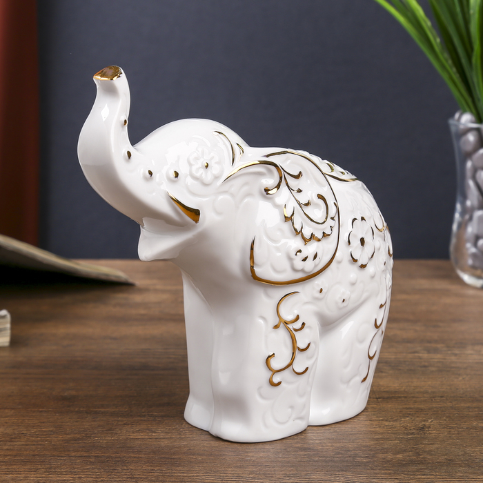 Сувенир "Слон с узорами" белый с золотом 14х15,5х6 см 