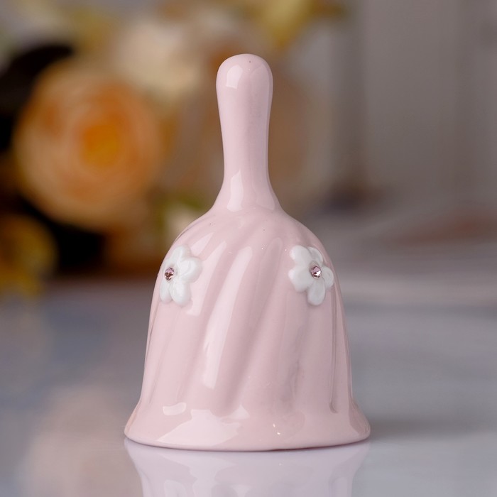 Сувенир керамика колокольчик "Розовый витой в цветочек" стразы 7,5х5х5 см 
