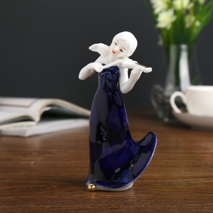 Сувенир керамика "Девушка-ангел скрипачка" кобальт 15х9х7,5 см 