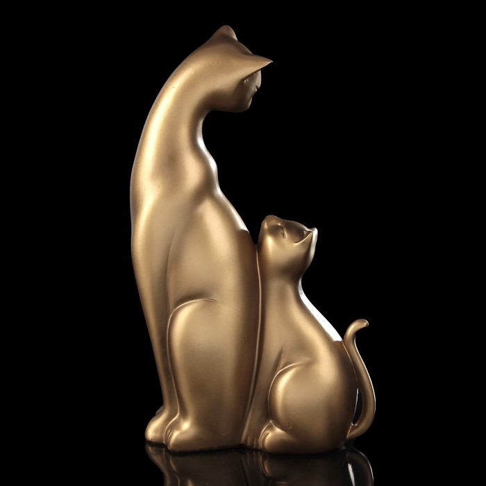 Сувенир полистоун "Кошка с котёночком" бронза 21,5х12х5 см 