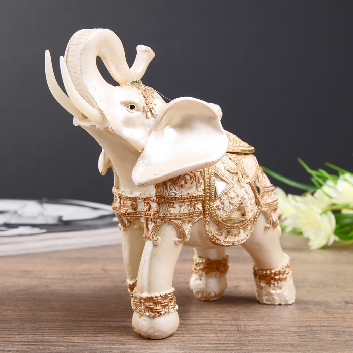 Сувенир полистоун шкатулка "Белый слон в попоне с золотыми узорами" 15,3х14х7,3 см 