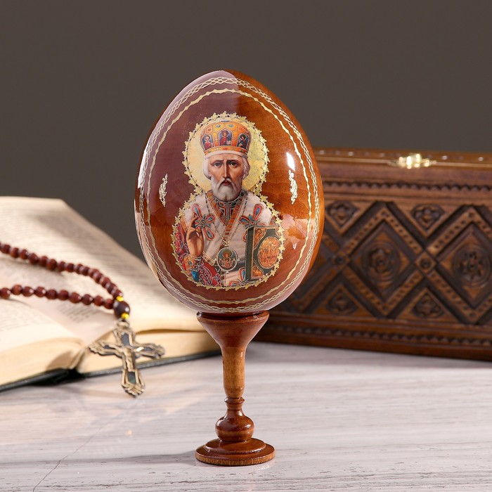 Сувенир Яйцо на подставке икона "Николай Чудотворец" 