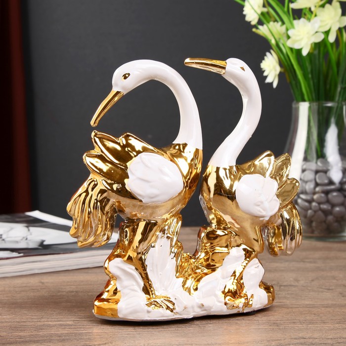 Сувенир керамика "Две белых цапли с золотыми крыльями" 16х15,7х5,3 см 