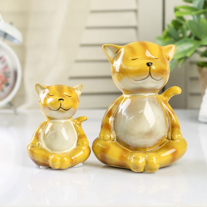 Сувенир керамика "Кот и котёнок - медитация" набор 2 шт 12,5х9,5х8,5 см 