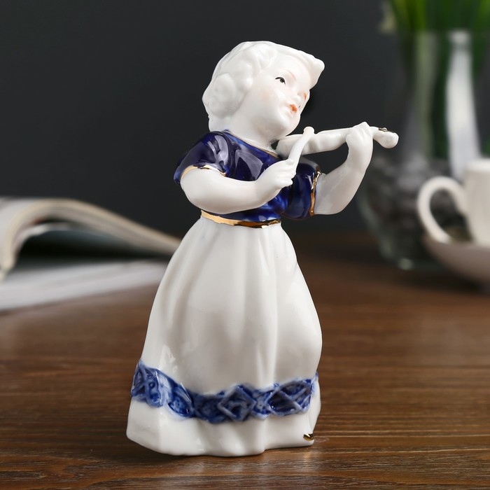 Сувенир керамика "Малышка со скрипкой" кобальт 13х8,5х8 см 