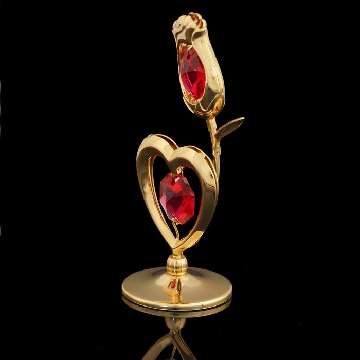 Сувенир «Роза с сердцем», 3×3×8 см, с кристаллами Сваровски 