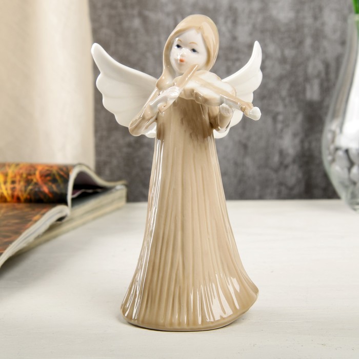Сувенир керамика "Ангел-девочка в длинном платье, со скрипкой" 14,7х6,3х8,7 см 