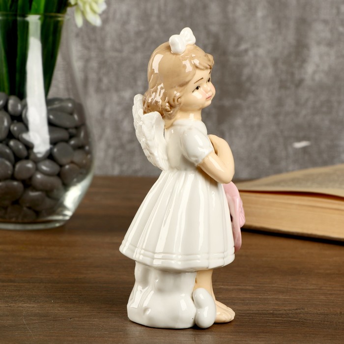 Сувенир керамика "Девочка-ангел в белом платье с розовой шляпкой" 14,3х6,3х6,5 см 