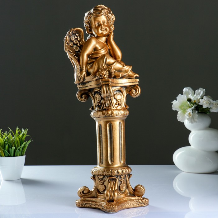 Фигура «Ангел сидя на колонне» бронза 14х14х53см 