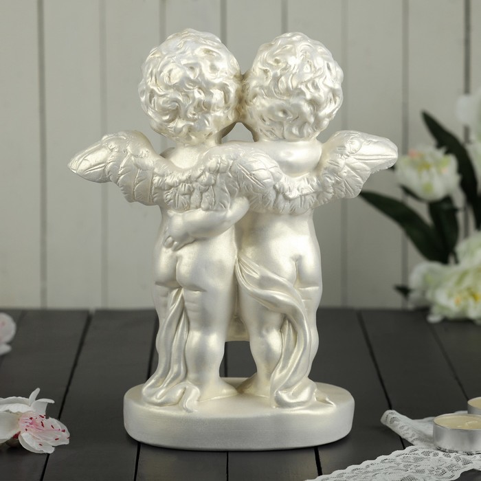 Статуэтка "Пара ангелов с корзиной цветов", перламутровый 