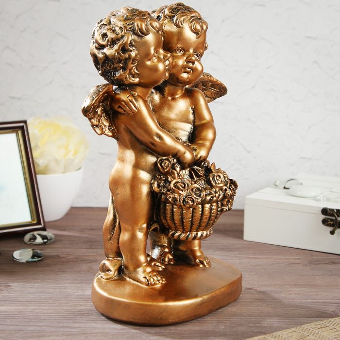 Статуэтка "Пара ангелов с корзиной цветов", бронзовый 