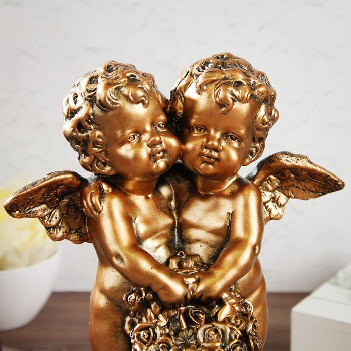 Статуэтка "Пара ангелов с корзиной цветов", бронзовый 