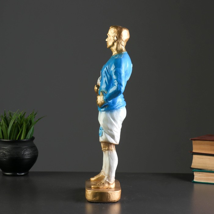 Фигура "Футболист вратарь" бронза с синим, 39см 