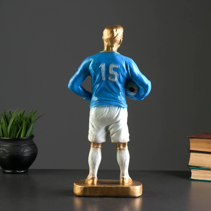Фигура "Футболист вратарь" бронза с синим, 39см 