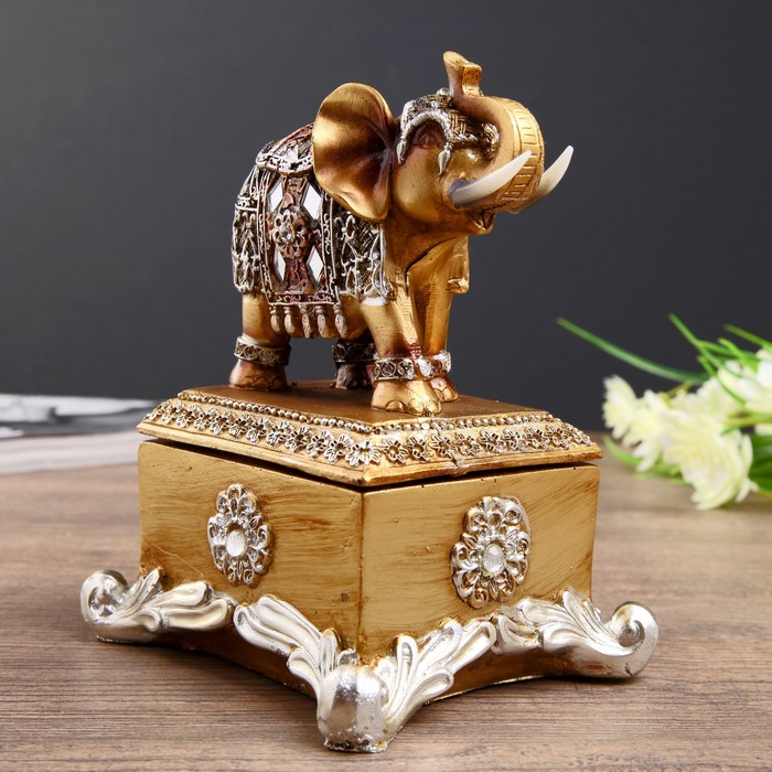 Сувенир полистоун шкатулка "Слон в попоне с зеркалами" 14,3х11,5х10 см 