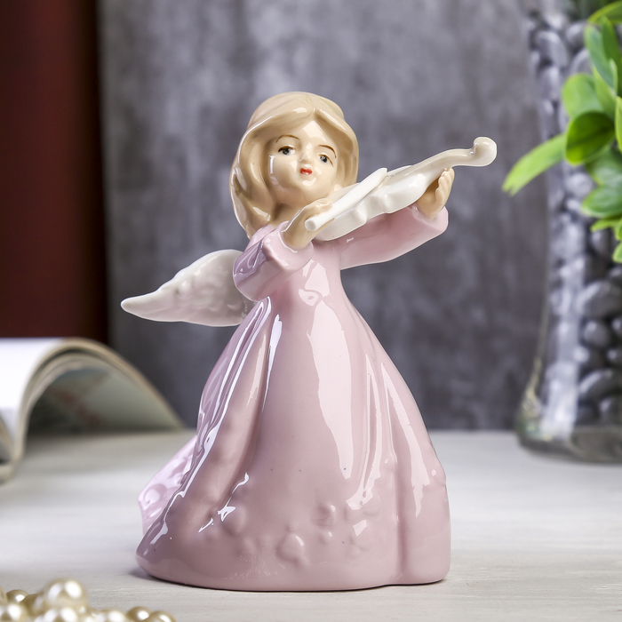 Сувенир "Ангелочек в розовом платье со скрипкой" 12,5х10х8 см 