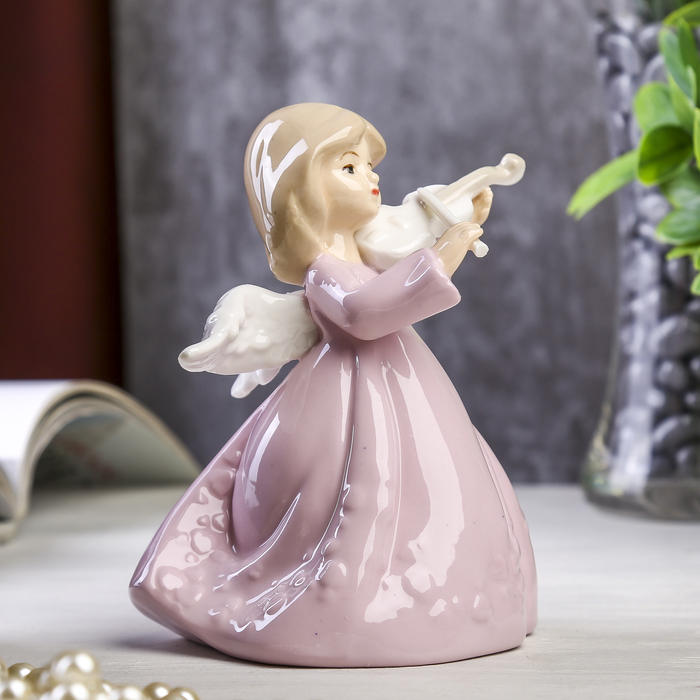 Сувенир "Ангелочек в розовом платье со скрипкой" 12,5х10х8 см 