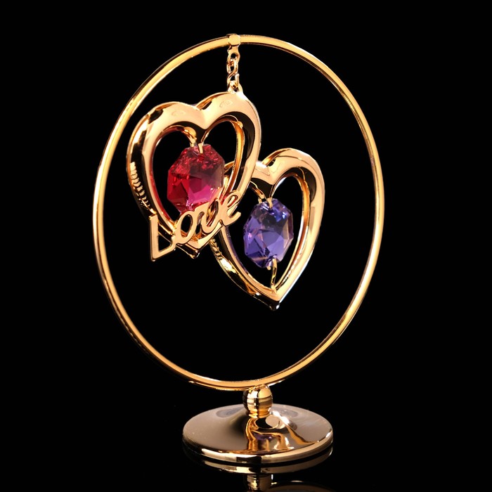 Сувенир «Сердца в кольце», 3×7×8 см, с кристаллами Сваровски 