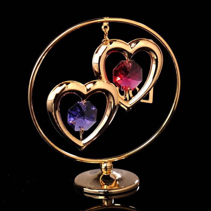 Сувенир «Сердца в кольце», 3×7×8 см, с кристаллами Сваровски 