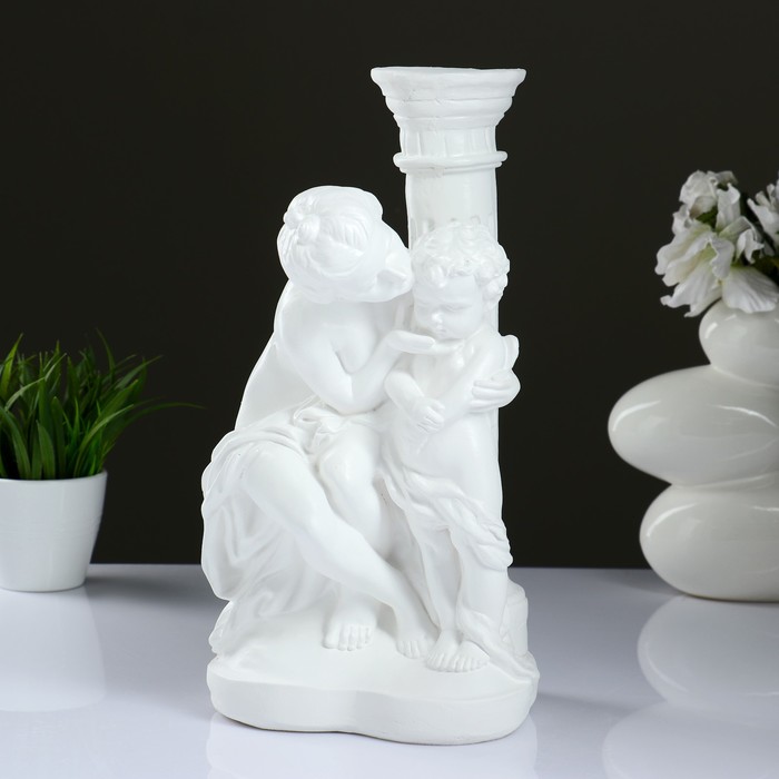 Фигура "Девушка с Ангелом" белый  18х19х36 см 