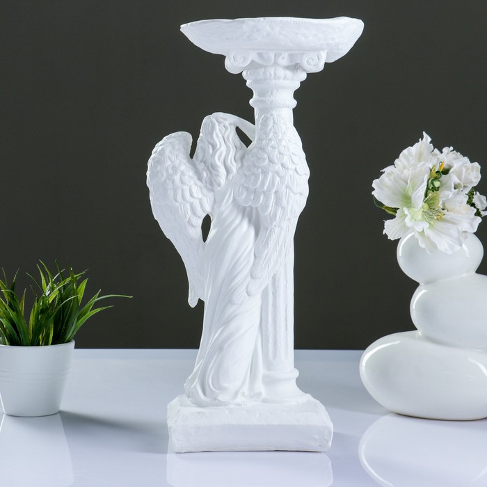Фигура "Ангел девушка у колонны" белый 21х18х42см 