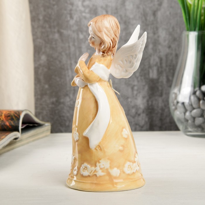 Сувенир керамика колокольчик "Ангел-девочка в персиковом платье с лентой" 16,8х7,5х9,1 см 