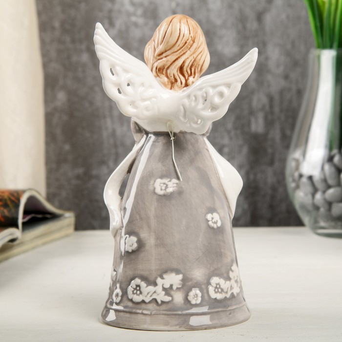 Сувенир керамика колокол "Ангел-девочка в сером платье с лентой, с бабочкой" 16,8х7,5х9,1см 