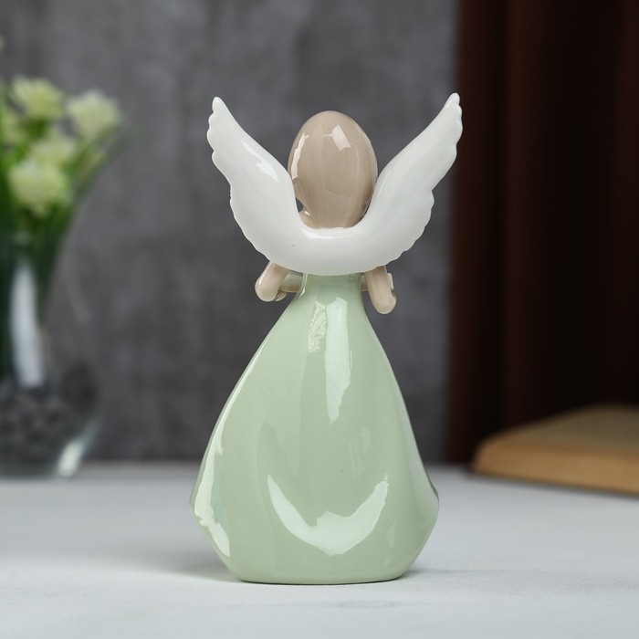 Сувенир керамика "Девушка-ангел с рисунком на крыльях в зелёном платье с книгой" 16х6х9 см 