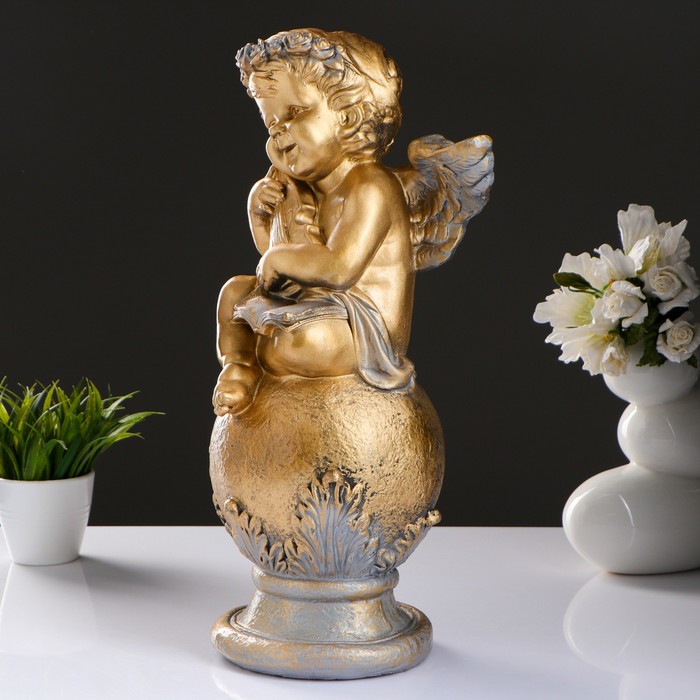 Фигура «Ангел со скрипкой улыбчивый» бронза-серебро 21×26×48см 