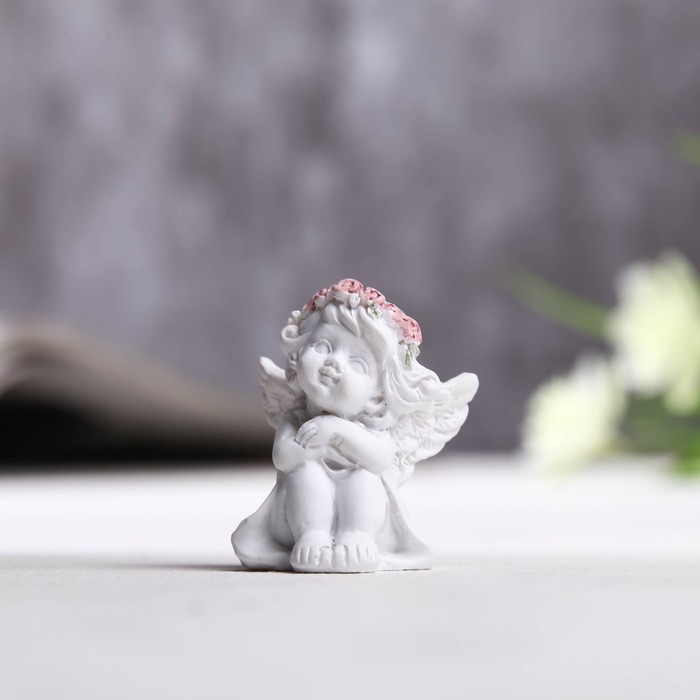 Сувенир полистоун "Малышка-ангел в платьице в розовом веночке" МИКС 3,7х3х3,4 см 