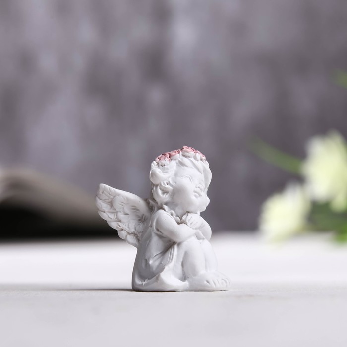Сувенир полистоун "Малышка-ангел в платьице в розовом веночке" МИКС 3,7х3х3,4 см 