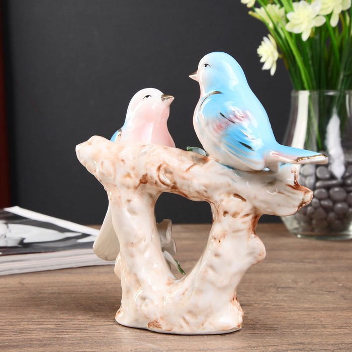 Сувенир керамика "Две птички на дереве с цветами" 16х17,5х6,5 см 