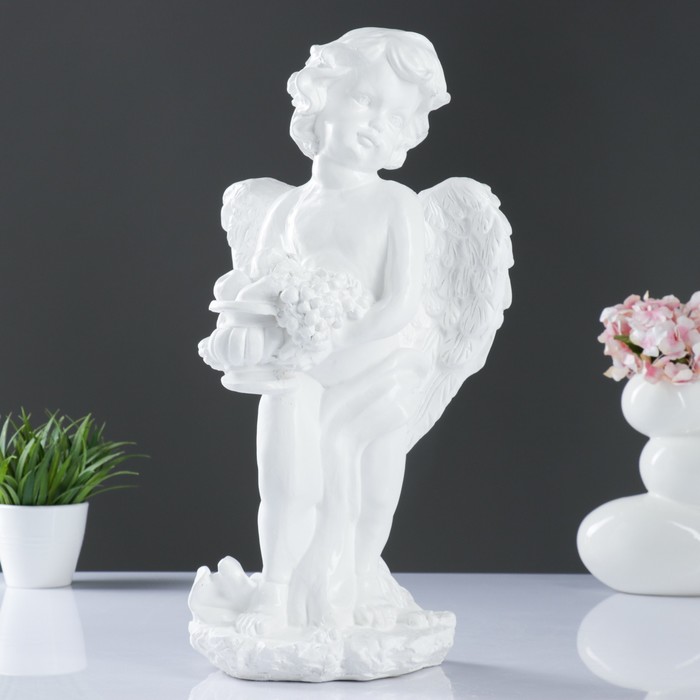 Фигура "Ангел с фруктами" белый 20х26х50см 