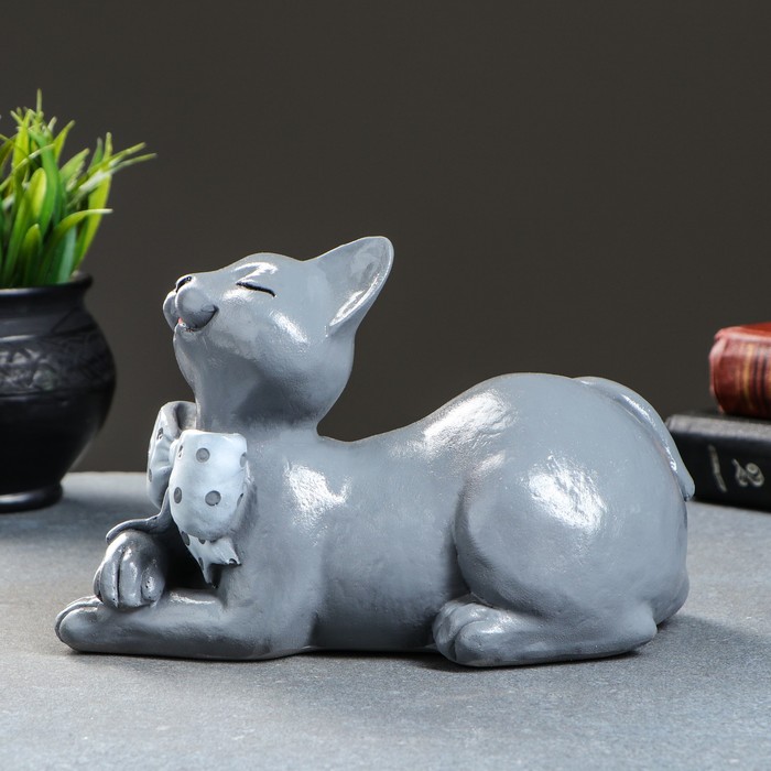Фигура "Кот с бантом" серый, 14х23см 