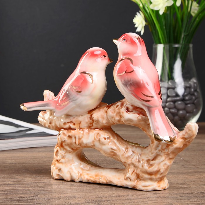 Сувенир керамика "Две птицы на ветке с цветами" 14,5х17,5х5 см 