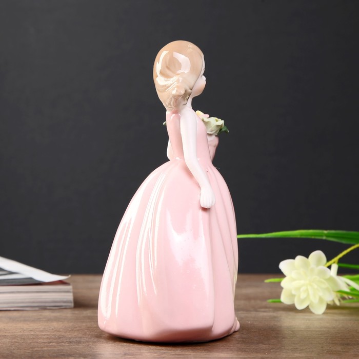 Сувенир керамика "Малышка на ветру, в розовом платье с корзиной лилий" 14х10х7 см 