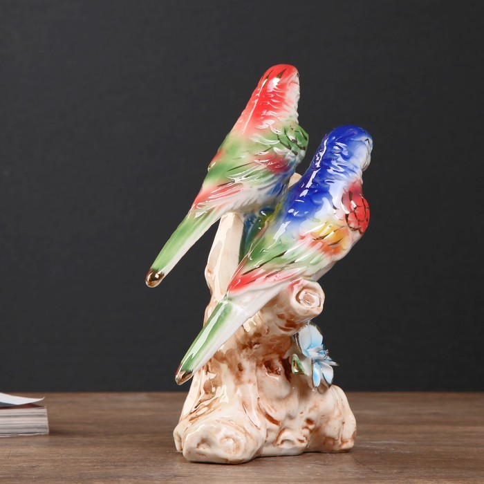 Сувенир керамика "Два попугайчика на коряге с цветами" 17,8х12х7,5 см 