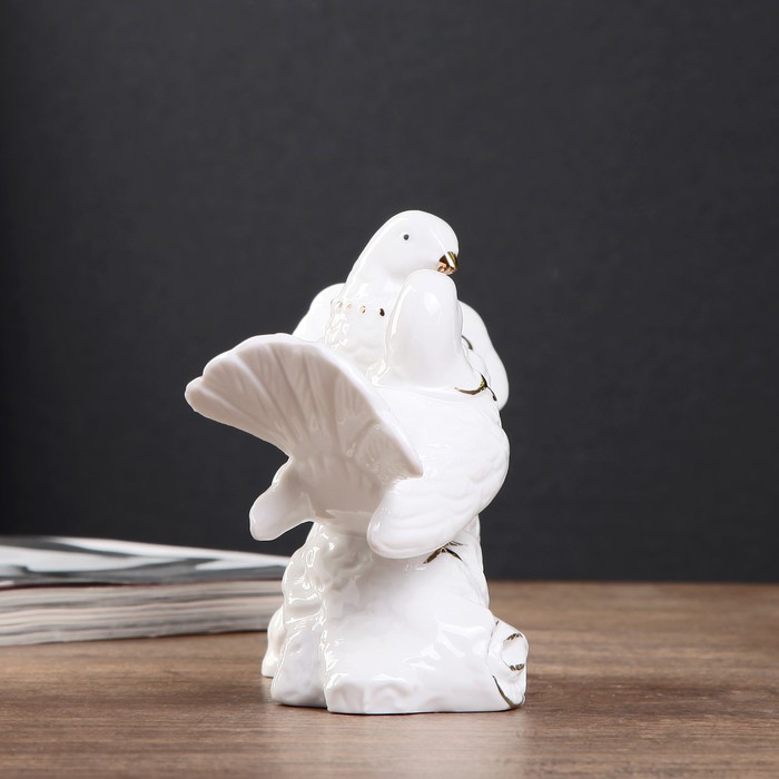 Сувенир керамика "Две белые голубки на коряге" стразы 16х11,5х9 см 
