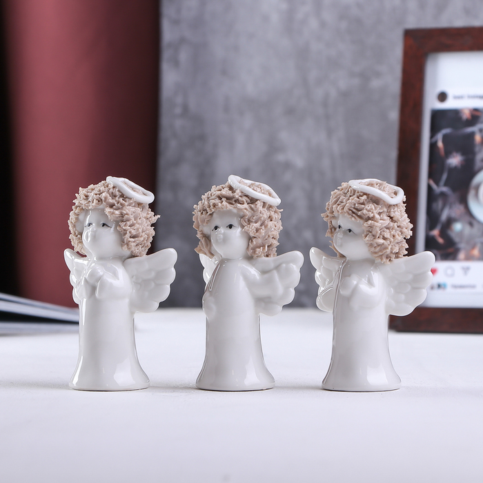 Сувенир керамика "Кудрявые ангелочки" набор 3 шт 9,5х6х3,5 см 