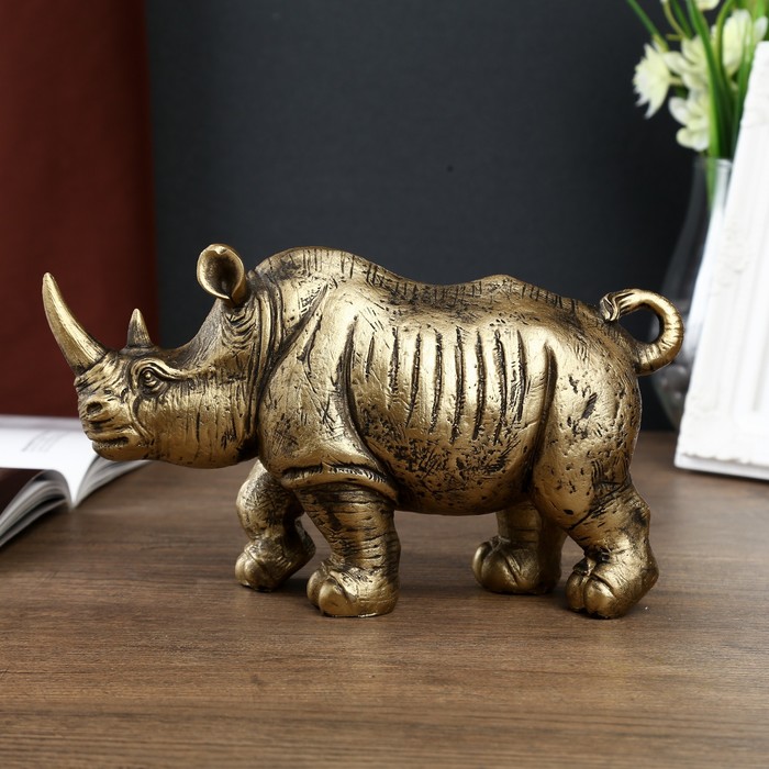 Сувенир полистоун "Золотой носорог" 12,5х22х7 см 