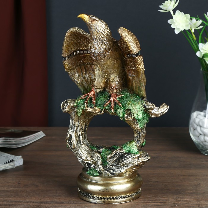 Сувенир полистоун "Орёл с золотыми крыльями на старом дереве" 25,7х13х9 см 