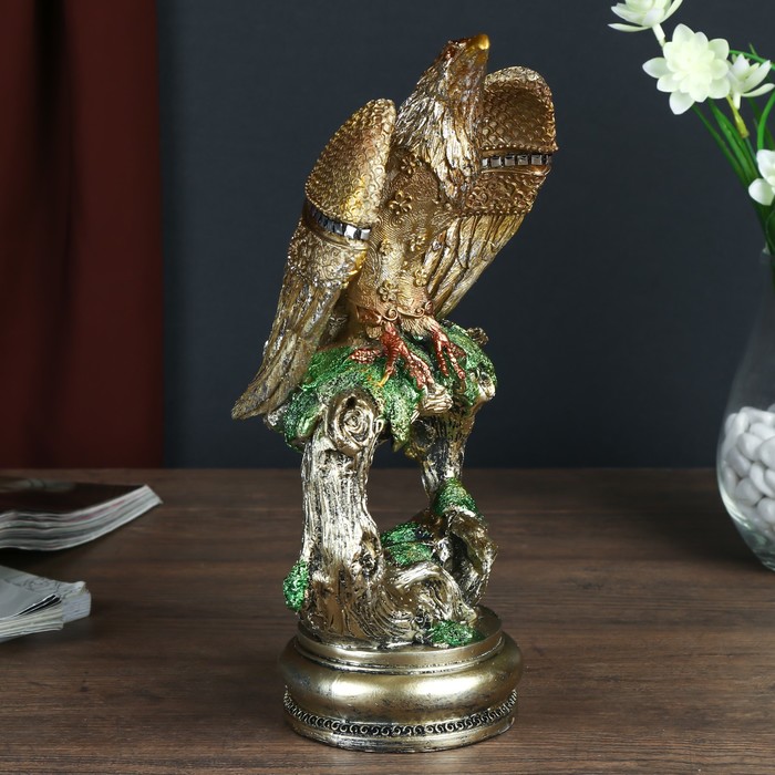 Сувенир полистоун "Орёл с золотыми крыльями на старом дереве" 25,7х13х9 см 