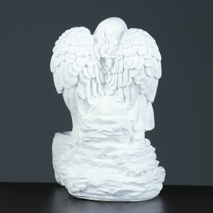 Светящееся фигурное кашпо "Дева ангел с ребенком" бело-золотое 36см 