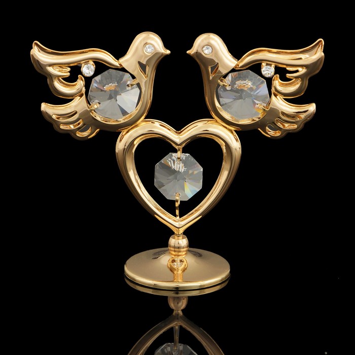 Сувенир «Голуби на сердце», 8×3×7 см, с кристаллами Сваровски 