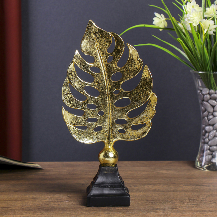 Сувенир полистоун "Пальмовый лист" золото 18х14х6,5 см 