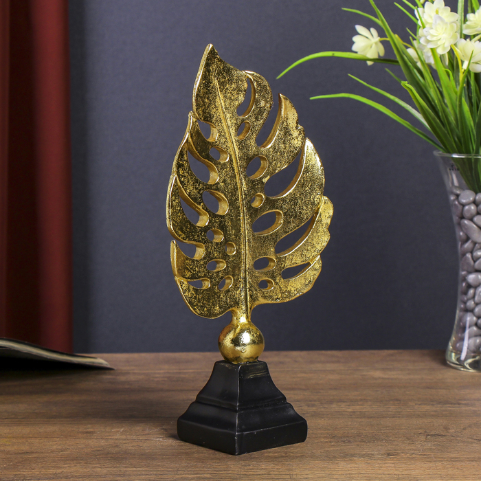 Сувенир полистоун "Пальмовый лист" золото 18х14х6,5 см 